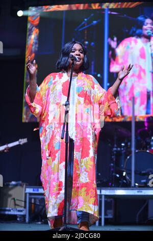 Miramar, Florida, Stati Uniti. 18th giugno 2022. Il CECE Winans si esibisce dal vivo sul palco durante il Gospelfest 2022 di A. Curtis Farrow presso l'Ampitheater del Miramar Regional Park il 18 giugno 2022 a Miramar, Florida. Credit: Mpi10/Media Punch/Alamy Live News Foto Stock