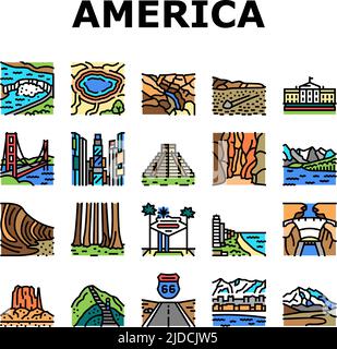 Nord America icone famoso paesaggio impostare vettore Illustrazione Vettoriale