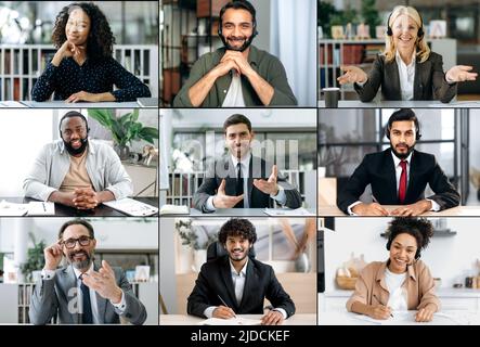 Diversità concetto di persone. Collage a mosaico di volti di un gruppo multirazziale di uomini e donne sorridenti di successo, di diverse età, esprimendo emozioni diverse, guardando la macchina fotografica Foto Stock