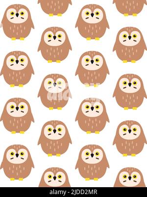 Motivo vettoriale senza giunture di civetta piatta disegnata a mano isolata su sfondo bianco Illustrazione Vettoriale