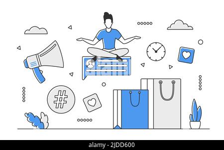 Vendita online e commercio digitale. Acquisto via internet mercato vettore monocolor illustrazione Illustrazione Vettoriale