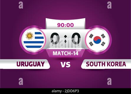 Uruguay vs Corea del Sud, World Football 2022, Gruppo H. World Football Competition Championship match versus team intro sport background, campionato Illustrazione Vettoriale