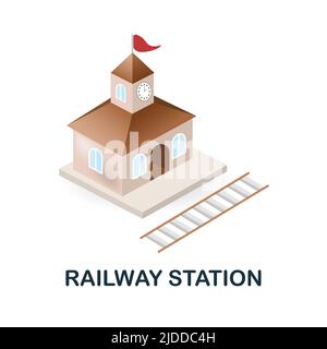 Stazione ferroviaria 3D icona Monochrome semplice Stazione ferroviaria icona per modelli, web design e infografica Illustrazione Vettoriale