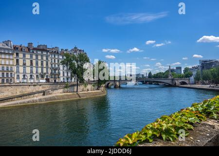 Vista lungo la Senna verso il Pont Tournelle, Parigi, Francia. Foto Stock