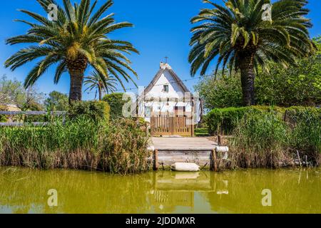 Barraca casa rurale tradizionale, El Palmar, Comunità Valenciana, Spagna Foto Stock