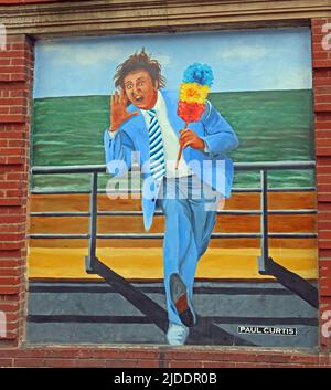 Paul Curtis murales di Ken Dodd Liverpool intrattenitore, sul Royal Court Theatre, Roe Street, L1 Foto Stock