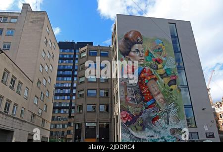 Nomad Clan Mural Artwork a Hackins Hey, Liverpool, Merseyside, England, UK, L2 2AW Foto Stock