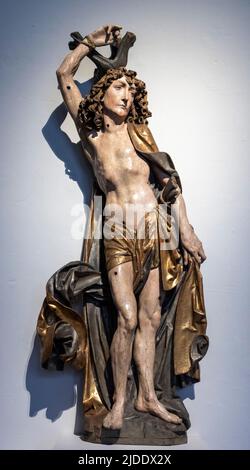 Il martire San Sebastiano, scultura di Tilman Riemenschneider, c.. 1505, Bayerisches Nationalmuseum, Monaco di Baviera, Germania Foto Stock