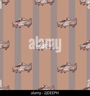 Scarpe da calcio con motivo senza cuciture. Sfondo vintage tema sportivo in stile disegnato a mano. Tessuto vettoriale a disegno ripetuto per stampa, tessuto, wrapp Illustrazione Vettoriale