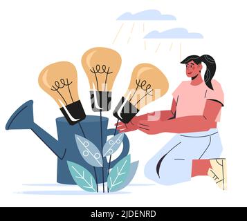 Startup idea e redditizio business lancio, flat vettore illustrazione isolato su sfondo bianco. Innovazione e crescita del business, della carriera e della inv Illustrazione Vettoriale
