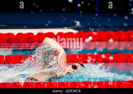 BUDAPEST, UNGHERIA - GIUGNO 20: Marrit Steenbergen dei Paesi Bassi in competizione nelle semifinali Freestyle 200m delle donne durante i campionati mondiali di acqua della FINA Nuoto alla Duna Arena il 20 giugno 2022 a Budapest, Ungheria (Foto di Nikola Krstic/Orange Pictures) Foto Stock