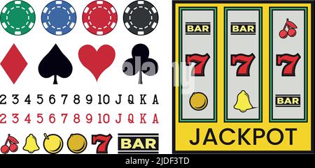 Big CASINO Set con elementi di poker, slot machine, dadi su sfondo bianco - illustrazione vettoriale Illustrazione Vettoriale