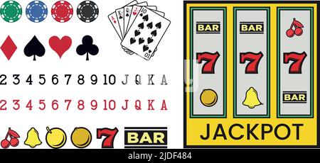 Big CASINO Set con elementi di poker, slot machine, dadi su sfondo bianco - illustrazione vettoriale Illustrazione Vettoriale