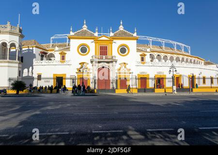 La Maestranza Bullring Plaza De Toros facciata esterna a Siviglia Spagna Bullfighting Arena Foto Stock