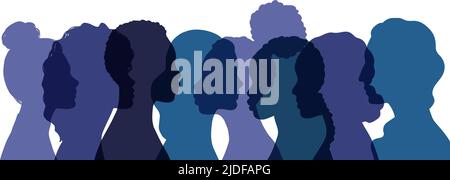 Diversità persone multietniche. Gruppo di persone silhouette con diversa cultura e diversità razziale. Background multiculturale astratto delle persone. Illustrazione Vettoriale