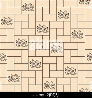 piastrelle in ornamento geometrico senza cuciture con elementi vegetali, motivo marrone su sfondo beige, texture Illustrazione Vettoriale