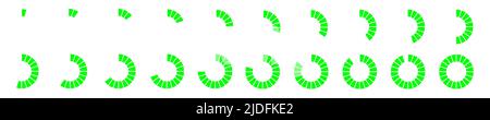 Barre di avanzamento arrotondate impostate. Segnali di processo, caricamento, attesa, scaricamento, carica della batteria. Elementi infografici per l'animazione dell'interfaccia del sito web isolati su sfondo bianco. Illustrazione piatta vettoriale Illustrazione Vettoriale