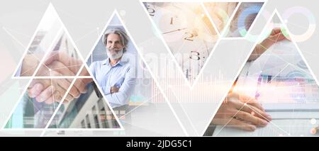 Collage aziendale creativo su sfondo chiaro Foto Stock