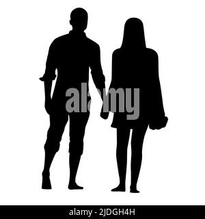 Uomo e donna che tengono le mani silhouette isolata su sfondo bianco Illustrazione Vettoriale