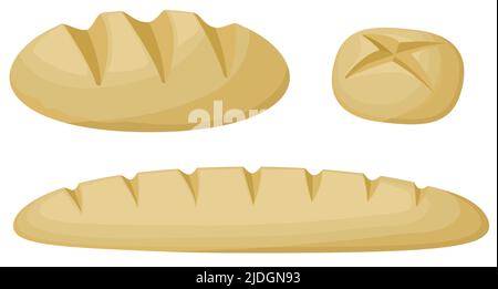 Selezione del set di icone per pane, elementi di disegno vettoriali per illustrazioni a colori, orizzontale, su bianco, isolato Illustrazione Vettoriale