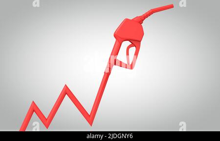 Aumento dei costi del carburante. Tabella di aumento della pompa benzina. 3D rendering Foto Stock