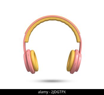 Icona auricolare 3D. Cuffie audio con dettagli rosa. cuffie wireless 3d dallo stile minimalista. Ascolta il gadget musicale. Strumenti musicali audio. Foto Stock