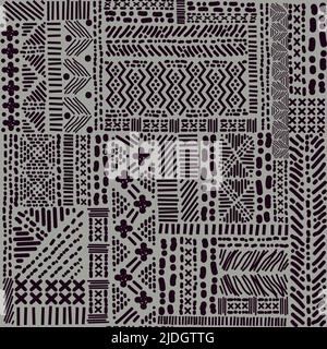 Vettore africano senza giunture modello in stile tribale etnico. Sfondo scuro in stile africano. Illustrazione Vettoriale