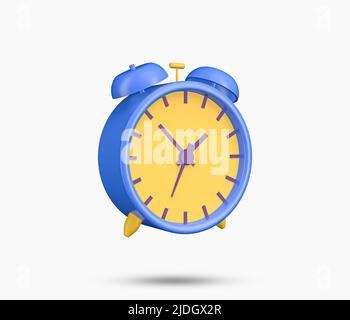 Icona orologio da tavolo 3D. Simbolo di sveglia realistico. Strumento di gestione del tempo. 3D Illustrazione rappresentata. Foto Stock