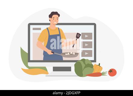 Video di cucina vlog, guida per preparare il cibo di classe Illustrazione Vettoriale