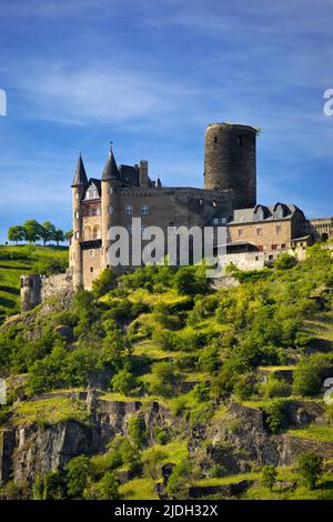 Castello di Katz, parte del sito patrimonio dell'UNESCO gola del Reno, Germania, Renania-Palatinato, San Goarshausen Foto Stock