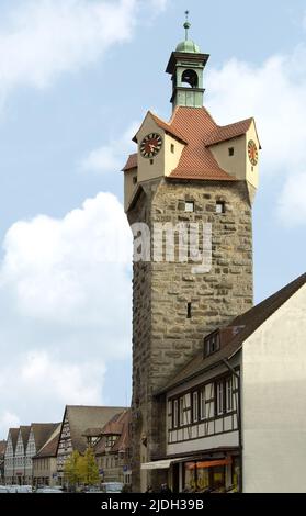 Fehn Torre nel centro storico medievale di Herzogenaurach, Germania, Baviera Foto Stock