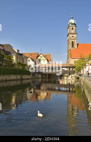 fiume Vils e Chiesa di San Martino nella città vecchia, Germania, Baviera, Amberg Foto Stock