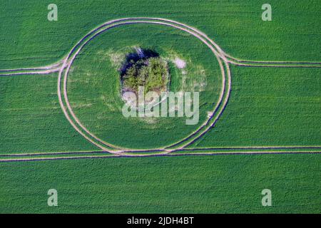 Acro con buco boscoso bollitore, un relitto dell'era del ghiaccio, in primavera, vista aerea, 06.05.2022, Germania, Schleswig-Holstein Foto Stock