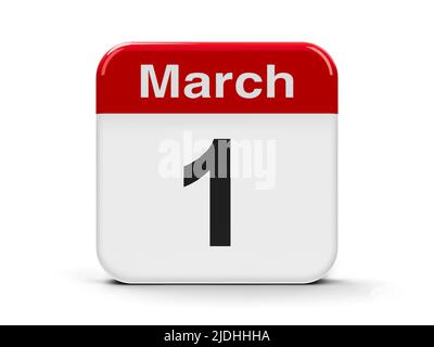 Calendario web Button - il primo di marzo - Giornata Mondiale della Difesa civile, Giornata Nazionale delle Donne del colore e Giornata dell'Indipendenza della Bosnia-Erzegovina, tre- Foto Stock