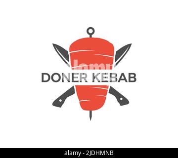 Tradizionale turco Doner Kebab carne logo design. Kebab doner turco disegno vettoriale e illustrazione. Illustrazione Vettoriale