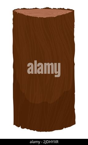Tronco di legno in posizione verticale. Design in stile cartoon, isolato su sfondo bianco. Illustrazione Vettoriale