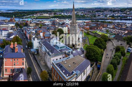 Antenna di St, Cattedrale di Columb a Derry City, Irlanda del Nord Foto Stock
