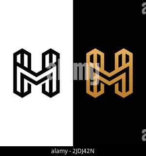 M H MH HM Letter Monogram modello di progettazione iniziale del logo. Adatto per General Sports Fitness Finance Construction Company Business Corporate Shop Illustrazione Vettoriale