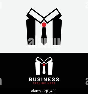 Modello di design con logo Tuxedo lettera M o MI Suit. Adatto per uomo d'affari, impiegato d'ufficio, gentleman, Boss, o altre aziende Illustrazione Vettoriale