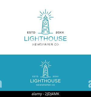 Modello di design con logo Lighthouse Paper Tower. Perfetto per aziende di giornali, riviste, librerie, scuole, college, Editori di libri, o la città Illustrazione Vettoriale