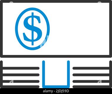 Icona banconota nella parte superiore dello stack di denaro. Contorno grassetto modificabile con disegno riempimento colore. Illustrazione vettoriale. Illustrazione Vettoriale