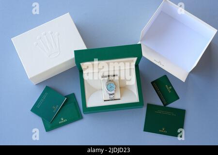 Rolex Oyster Perpetual, superlativo cronometro ufficialmente certificato. Tiffany Turquoise Blue Face. Foto Stock