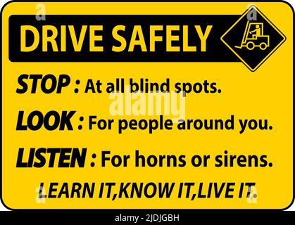 Guida in sicurezza Stop Look Ascolta segnale su sfondo bianco Illustrazione Vettoriale