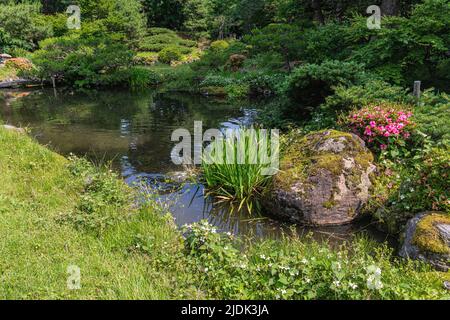 Kagetsutei Garden Museum - il giardino giapponese che ha aperto nel 2018 dopo la ristrutturazione della birreria di sake Nabe Sanhonten, un tempo di proprietà dell'Hoshino F. Foto Stock