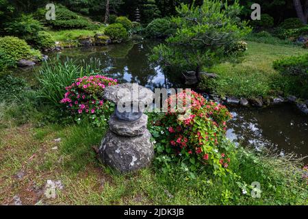 Kagetsutei Garden Museum - il giardino giapponese che ha aperto nel 2018 dopo la ristrutturazione della birreria di sake Nabe Sanhonten, un tempo di proprietà dell'Hoshino F. Foto Stock