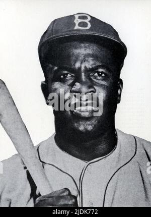 Brooklyn Dodger grande Jackie Robinson è stato il primo afroamericano a giocare a Major League Baseball. Foto Stock