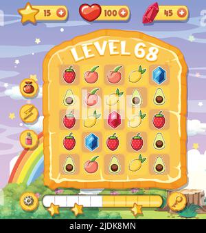 Un modello di sfondo del gioco con illustrazione degli elementi Illustrazione Vettoriale