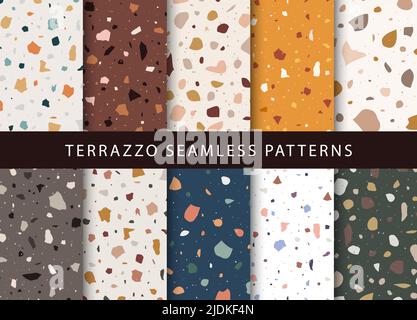 Set di motivi di texture veneziana del terrazzo senza cuciture. Decorazioni minimaliste. Illustrazione vettoriale in stile piatto Illustrazione Vettoriale