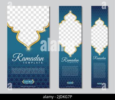 set di banner web ramadan di dimensioni standard con un posto per le foto. Disegno del modello Ramadan. Illustrazione vettoriale Illustrazione Vettoriale