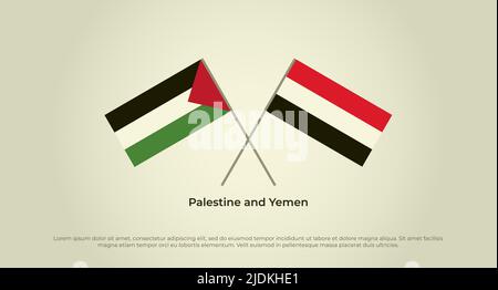 Bandiere incrociate di Palestina e Yemen. Colori ufficiali. Proporzione corretta Illustrazione Vettoriale